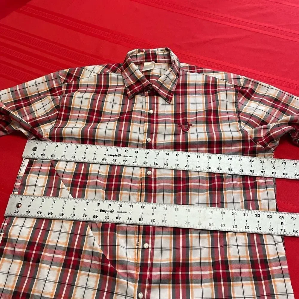 True Religion Men’s Plaid Pearl Snap Short Sleeve Button Up Shirt Size XXL